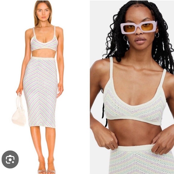 For Love & Lemons Corinna Knit Midi Skirt Bralette Set NWT